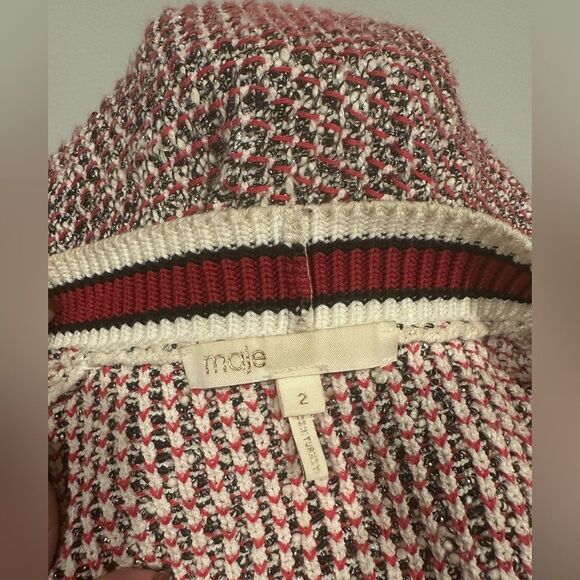 Maje Mapada Knit Button-Front Boyfriend Cardigan in Red & White  -size 2 Medium. - Picture 6 of 14